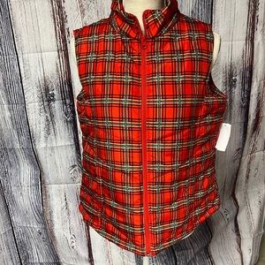 Women’s Laura Scott red plaid zip up vest SML petite NEW